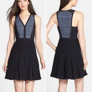 Rebecca Taylor Tweed Lace Pleated Dress NWT new 6 indigo navy blue mini‎ short